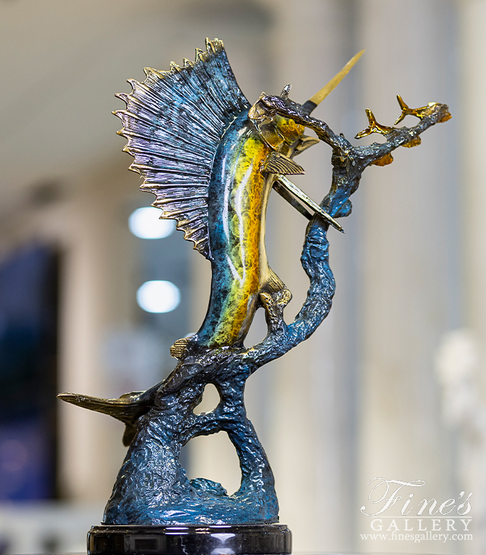 Bronze Statues  - 18 Inch Tabletop Bronze Sailfish Sculpture - BS-1657